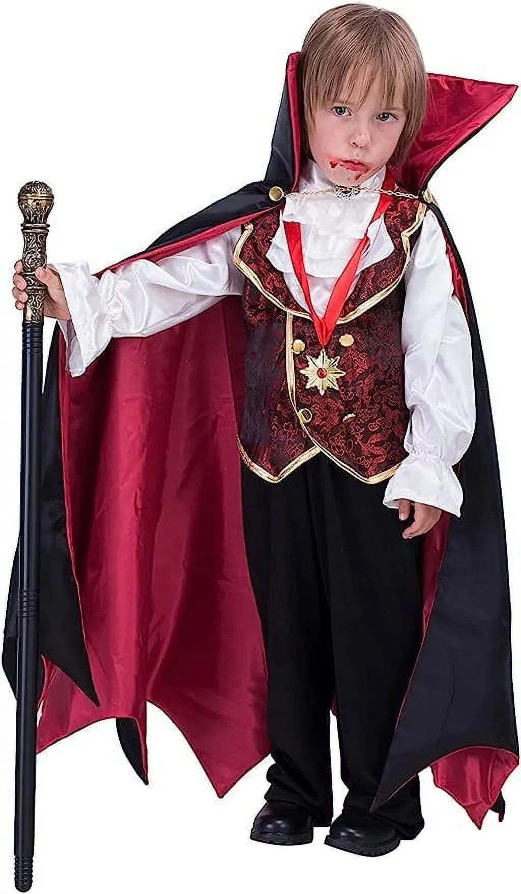 Syncfun Gothic Vampire Costume Deluxe Set for Boys, Kids Halloween Party Dress Up, Role Play Cloak and Accessories