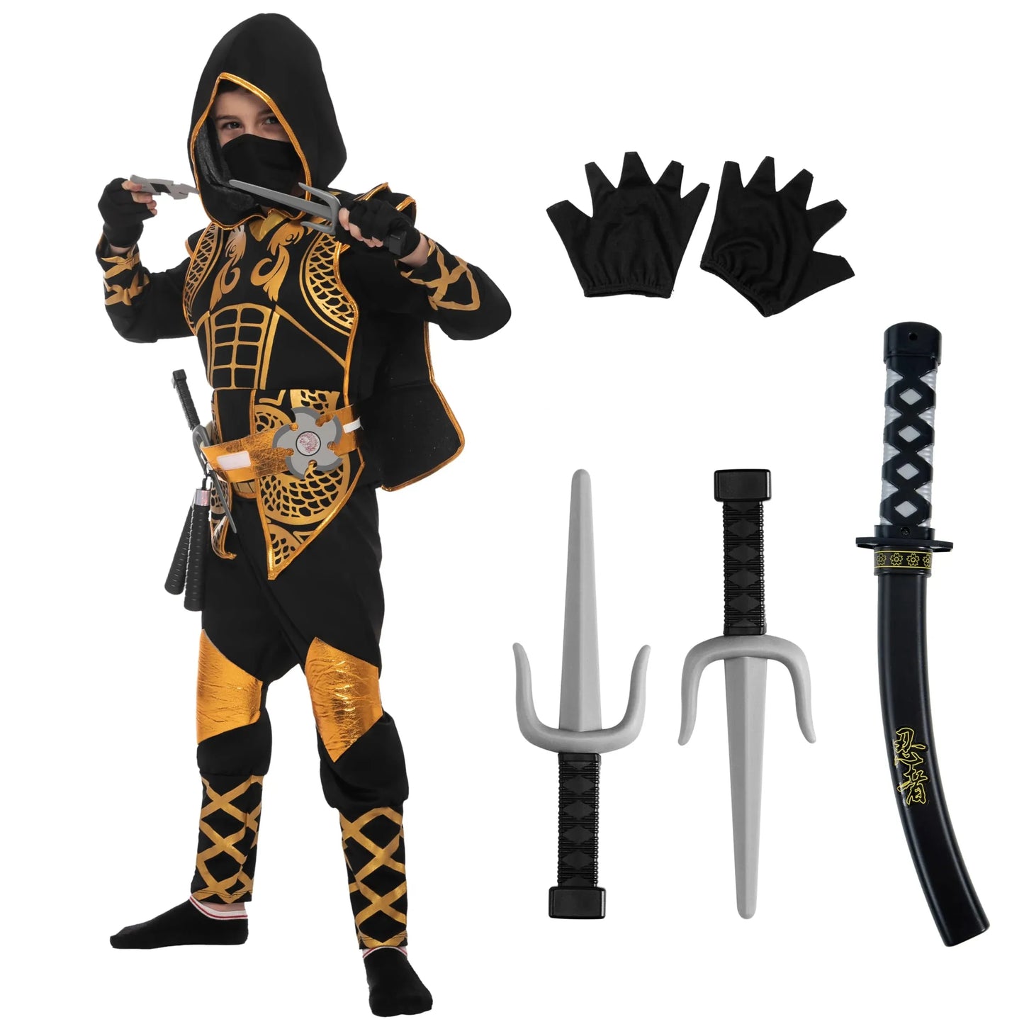 Syncfun Golden Ninja Costume for Kids Boys Halloween Dress Up Age Up to 12 Years