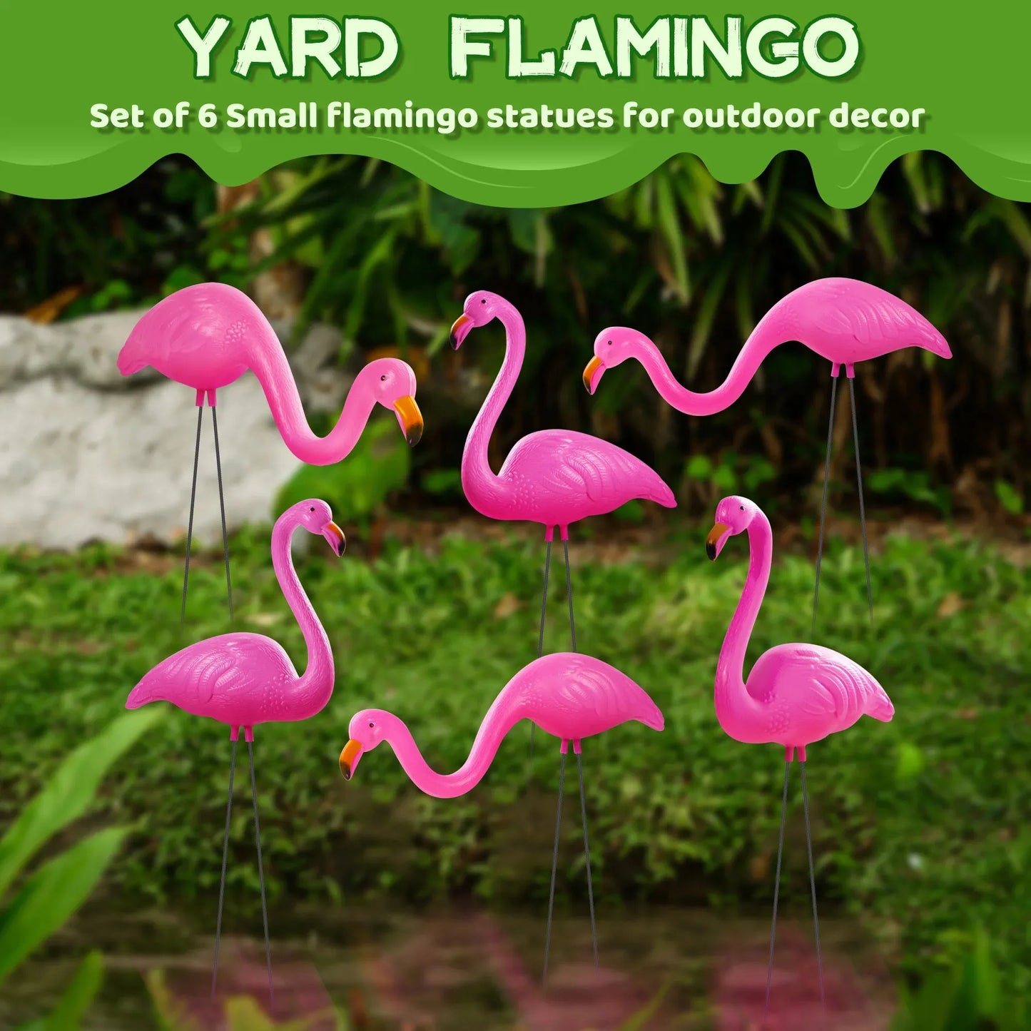 Syncfun 6 Pcs Pink Flamingo, Small Yard Flamingo Decor , Perfect Garden Statues
