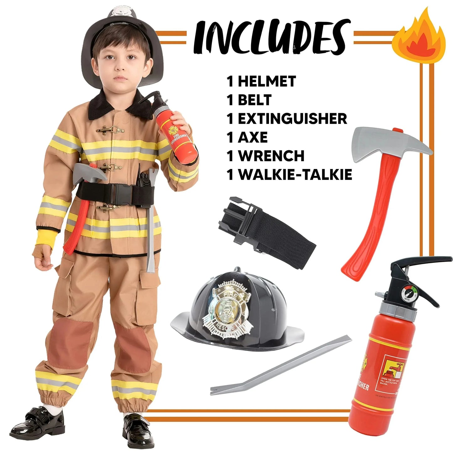 Syncfun Kids Fireman Costume, Firefighter Costume for Toddler Halloween Party Dress Up 3-7 Years
