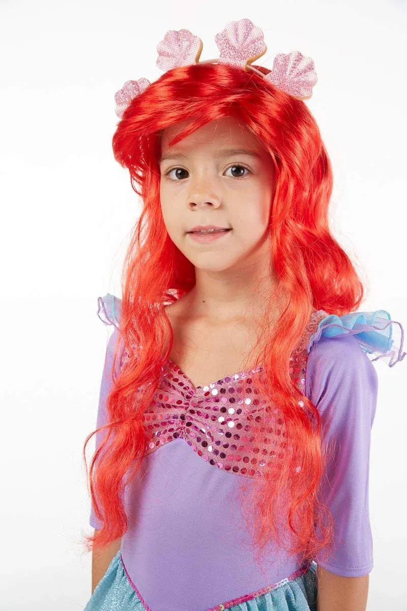 Syncfun Little Mermaid Costume for Girls, Cute Mermaid Costume Set with Red Wig for Kids Halloween Themed Party Role Playing Cosplay 3-7 Years
