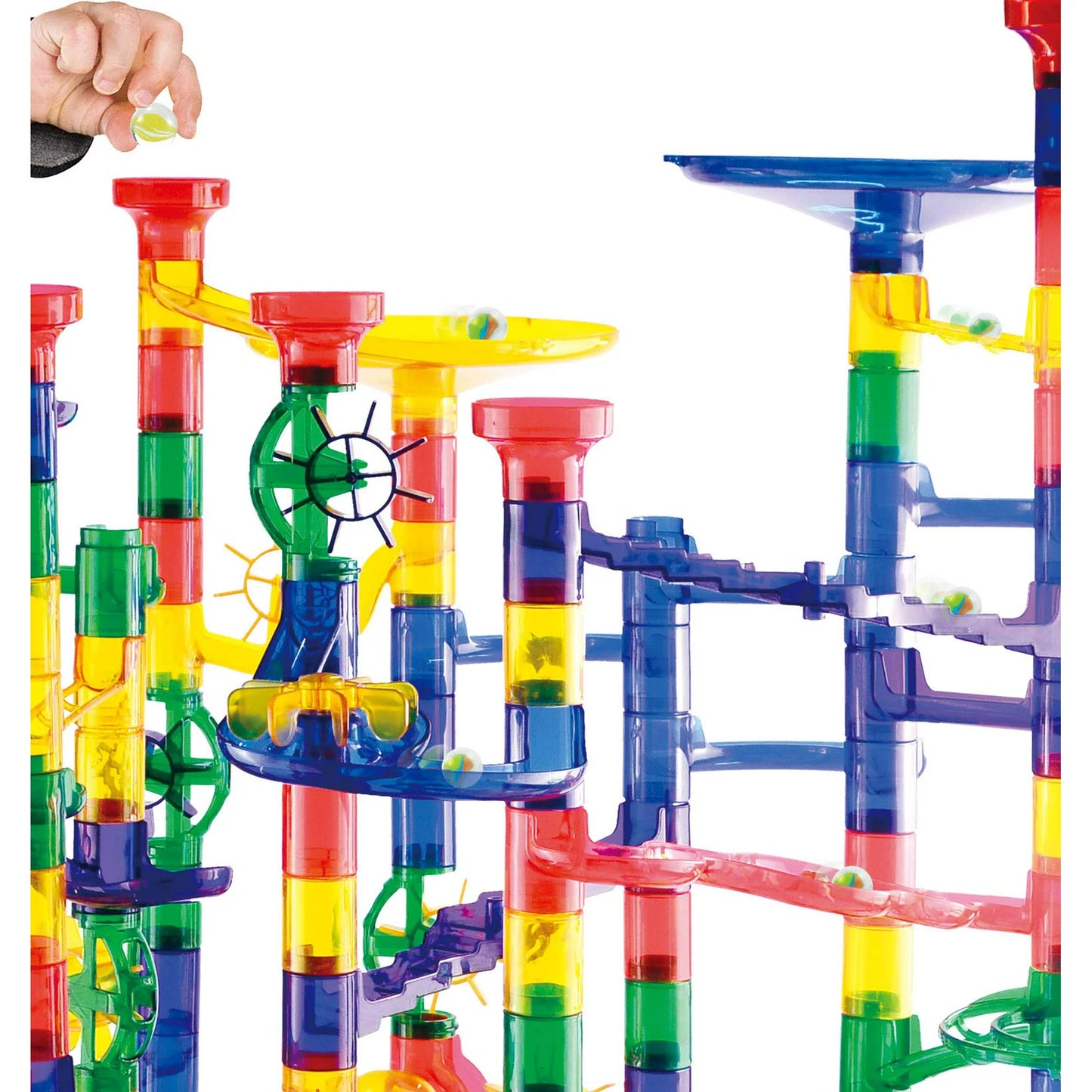 JOYIN 170 Pcs Marble Run Premium Toy Set, Construction Building Blocks Toys, STEM Educational Building Block Toy(120 Plastic Pieces + 50 Glass Marbles)