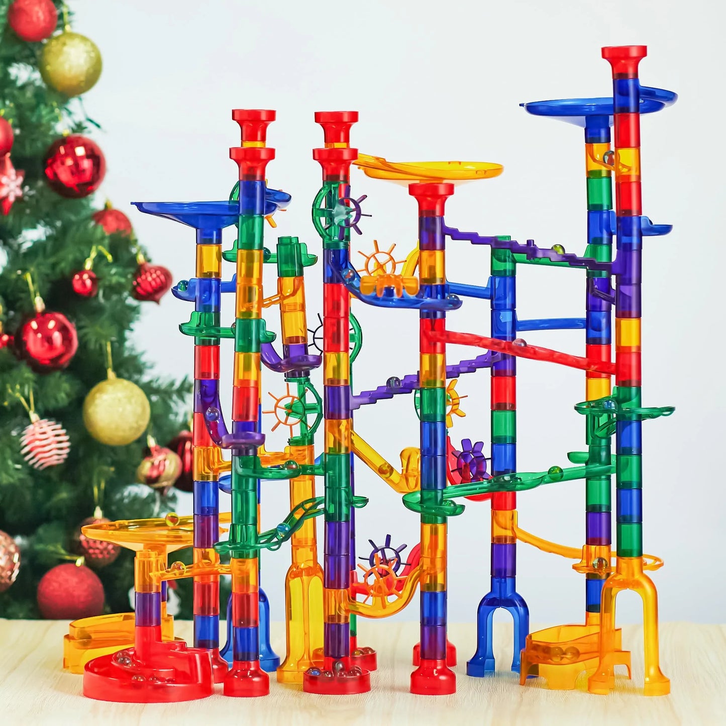 SYNCFUN 207 Pcs Glowing Marble Run, Construction Building Blocks Toys with 5 Glow in The Dark Glass Marbles, Birthday Easter Gift for Boys & Girls