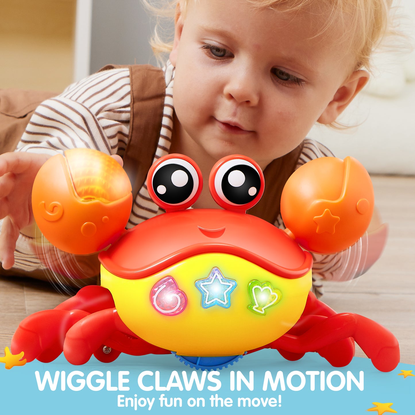 Joyfy Crawling Crab Baby Toy - Tummy Time Toy for Boys Girls, Interactive Big Crab Toy with Lights Buttons, Dancing Crab Auto-Avoiding Obstacles, Gift for Toddlers