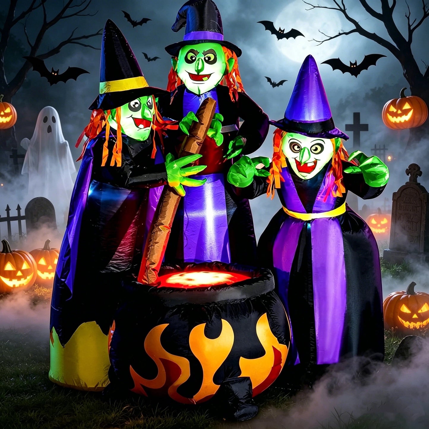 Joyfy 6 ft Halloween Inflatable Outdoor Witches Cauldron Pot Large Decorations with Flame Light,Halloween Blow Ups for Outside Yard Decoration