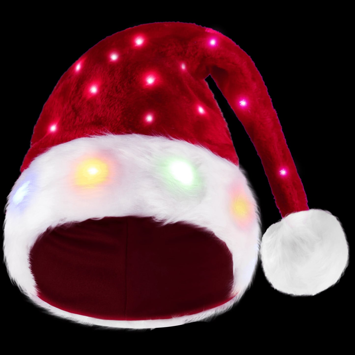 Joyfy Light Up Santa Hats Adult Christmas Hat Elf Xmas Party Hat Red Plush Hat for Adult Women Men