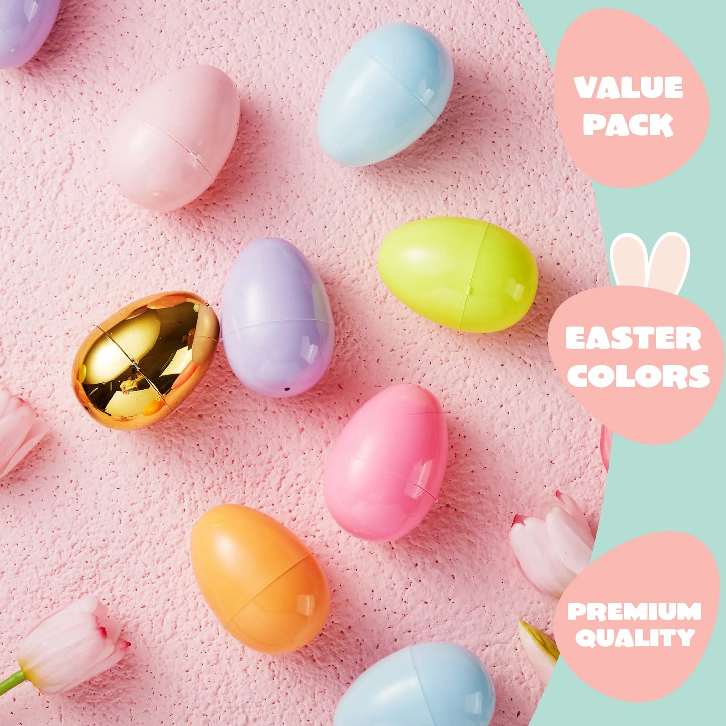 JOYFY 100 Pieces 3.15 Inch Pastel Easter Eggs + 2 Gold Eggs, Empty Easter Eggs Fillable, Colorful Plastic Eggs in Bulk for Easter Hunting