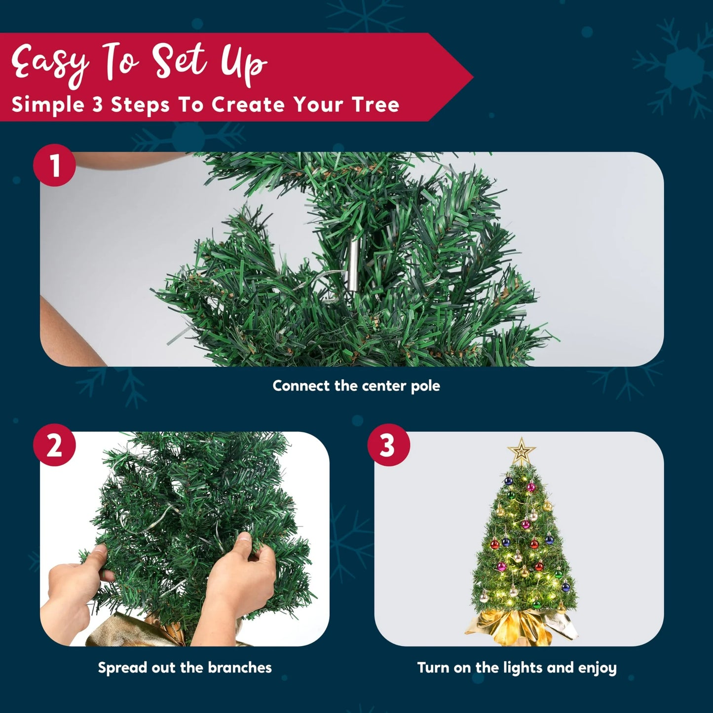 Joyfy 24" Small Christmas Tree with Lights, Table Top Christmas Tree with Star Treetop and Ornaments,Pre-lit Artificial Xmas Tree Green LED Mini Tree for Christmas Decorations