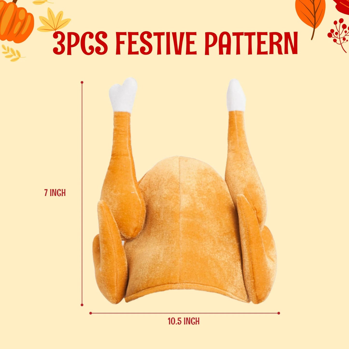 Joyfy 3 Pack Plush Roast Turkey Hats for Adults Kids, Thanksgiving Party Costume Dress Up Accessories