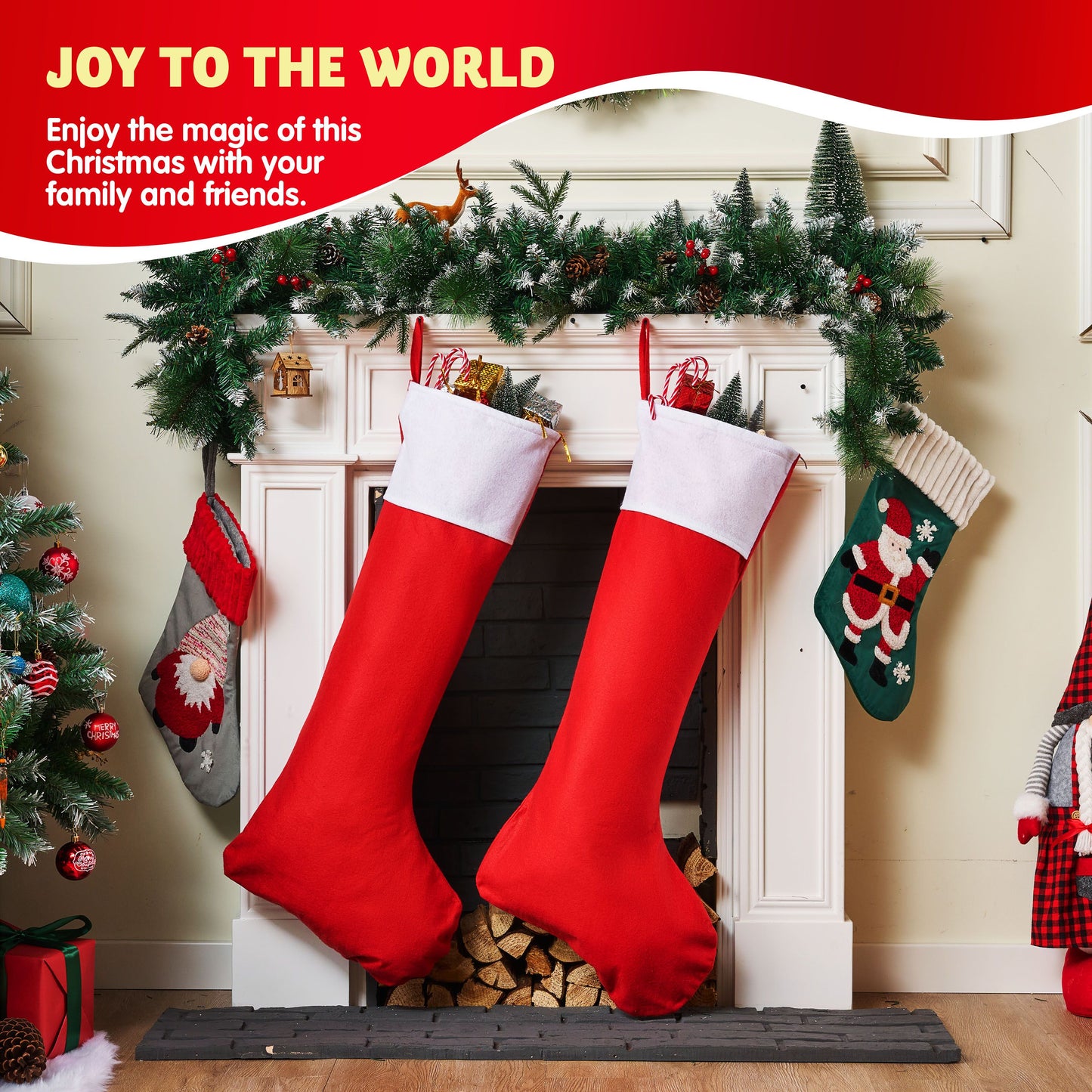 Joyfy 2 Pcs 38" Jumbo Felt Christmas Stockings, Giant Christmas Stocking Large Christmas Stocking for Family Holiday Season Decorations