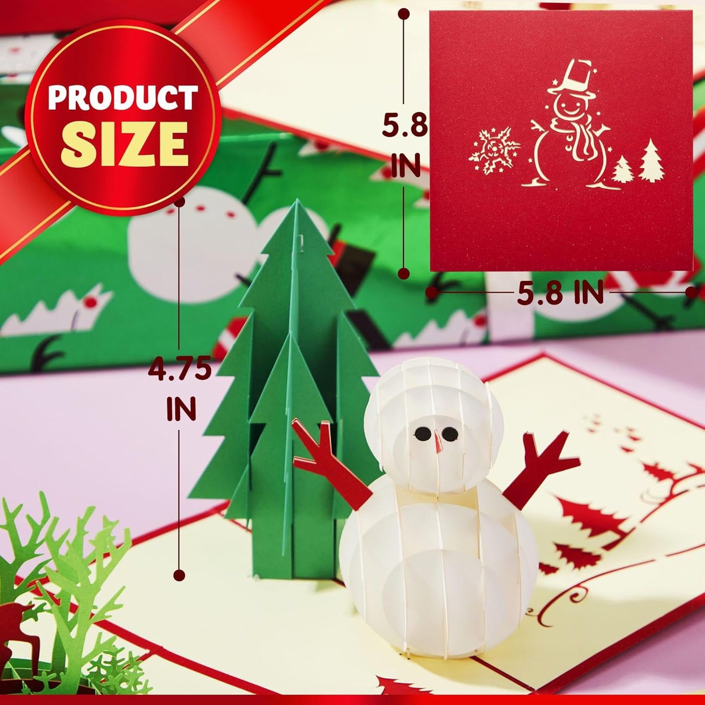 Joyfy 7 Pack 3D Greeting Pop up Christmas Cards, Cards with Unique Designs and Envelopes 6" x 6" for Winter Merry Christmas Season Present
