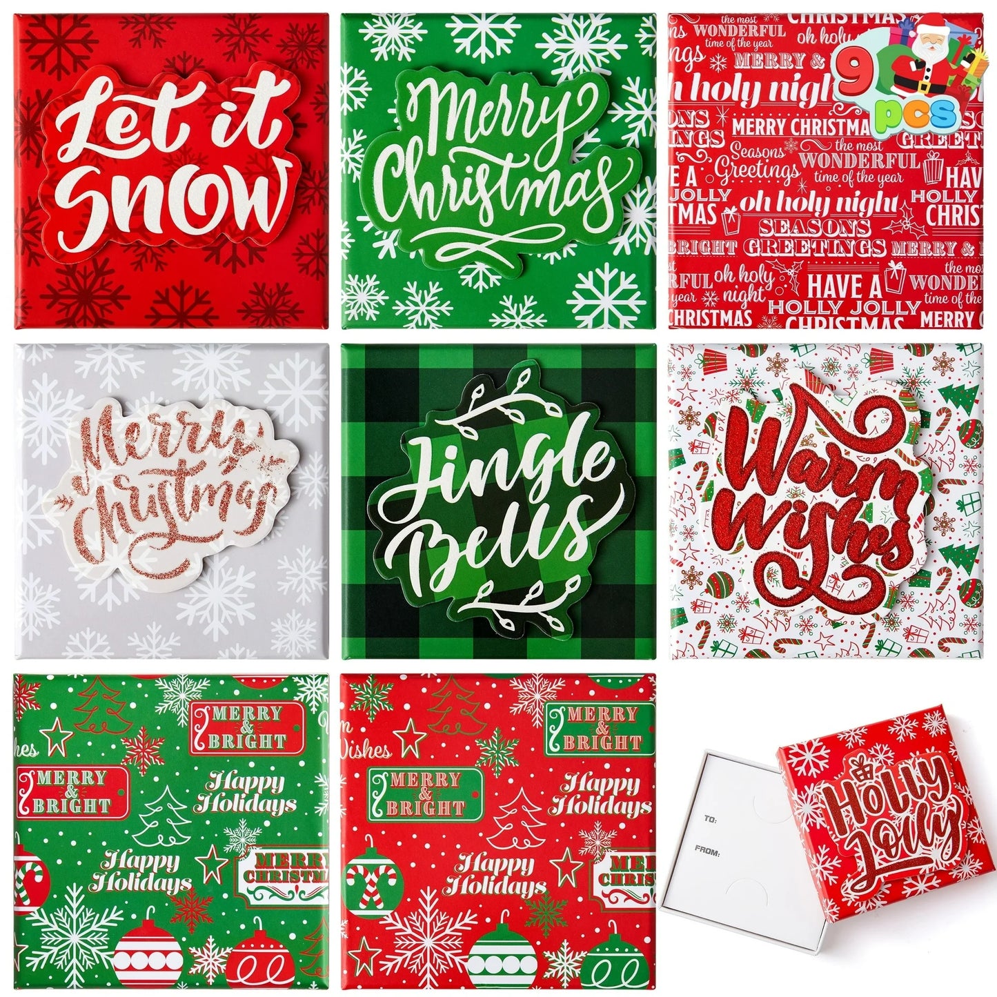 Joyfy 9 Pcs Gift Card Box Card Holder for Christmas , Square Gift Cards Holder for Holiday Birthday Presents, 4” x 4” x 0.8” Money Cash Holders for Xmas Party Favor Gifts Wrapping Boxes