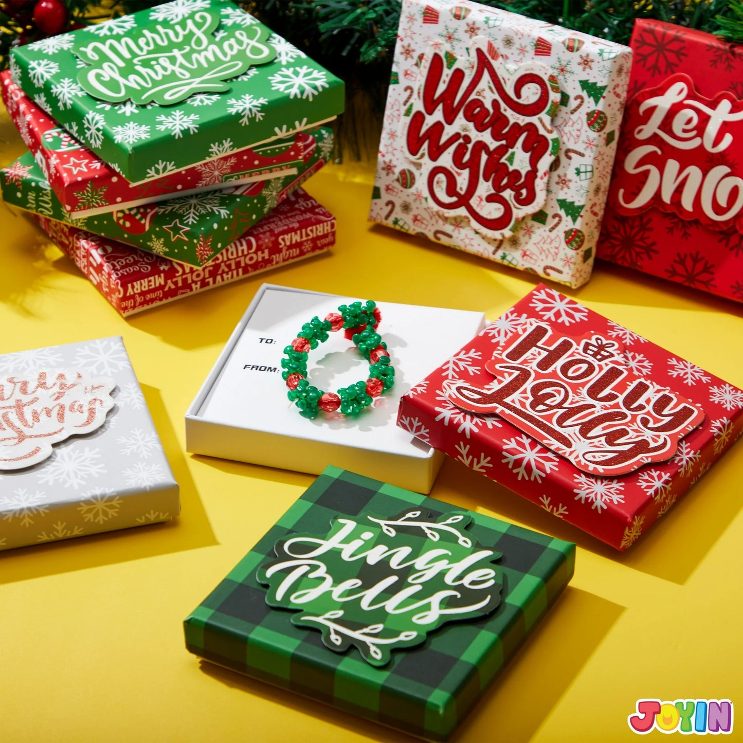 Joyfy 9 Pcs Gift Card Box Card Holder for Christmas , Square Gift Cards Holder for Holiday Birthday Presents, 4” x 4” x 0.8” Money Cash Holders for Xmas Party Favor Gifts Wrapping Boxes