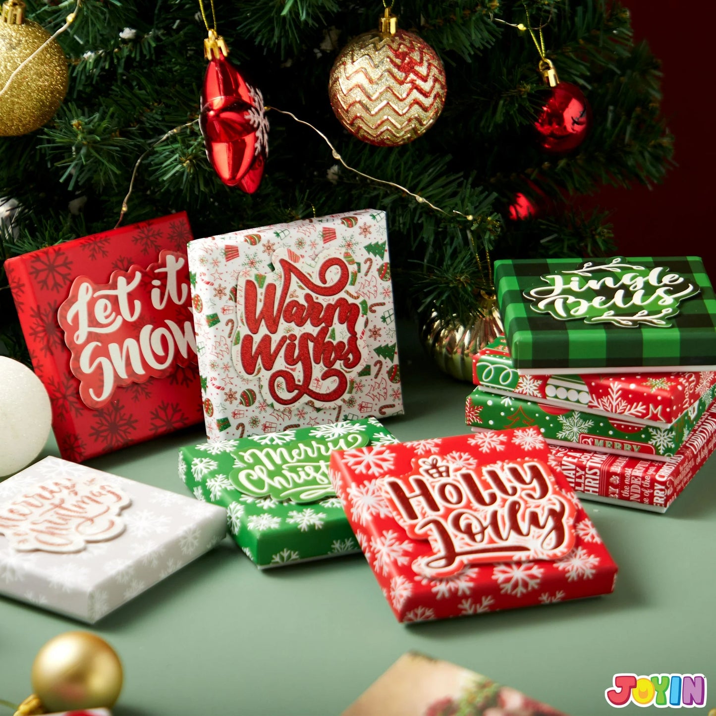 Joyfy 9 Pcs Gift Card Box Card Holder for Christmas , Square Gift Cards Holder for Holiday Birthday Presents, 4” x 4” x 0.8” Money Cash Holders for Xmas Party Favor Gifts Wrapping Boxes