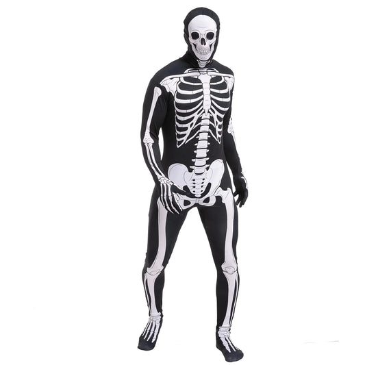 Syncfun Skeleton Bodysuit Halloween Men Costume with Hood for Adults Halloween Themed Parties Role Playing Cosplay