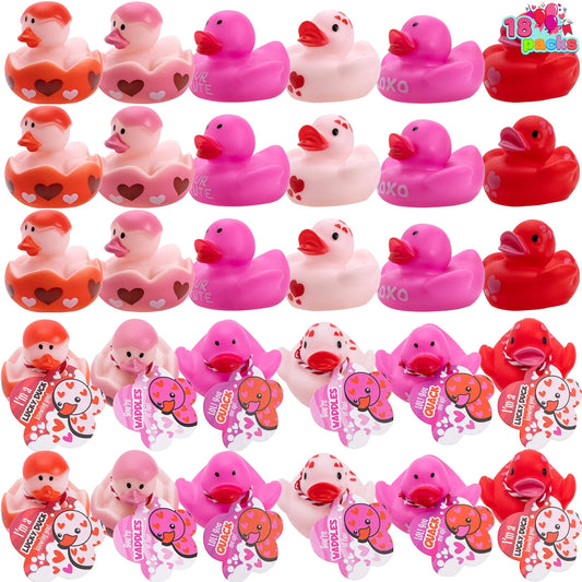 18 Pcs Valentine’s Day Gift Cards with Rubber Duck for Kids,Mini Rubber Duck Bath Toys for Classroom Exchange Prizes, Valentine Party Favors Toys