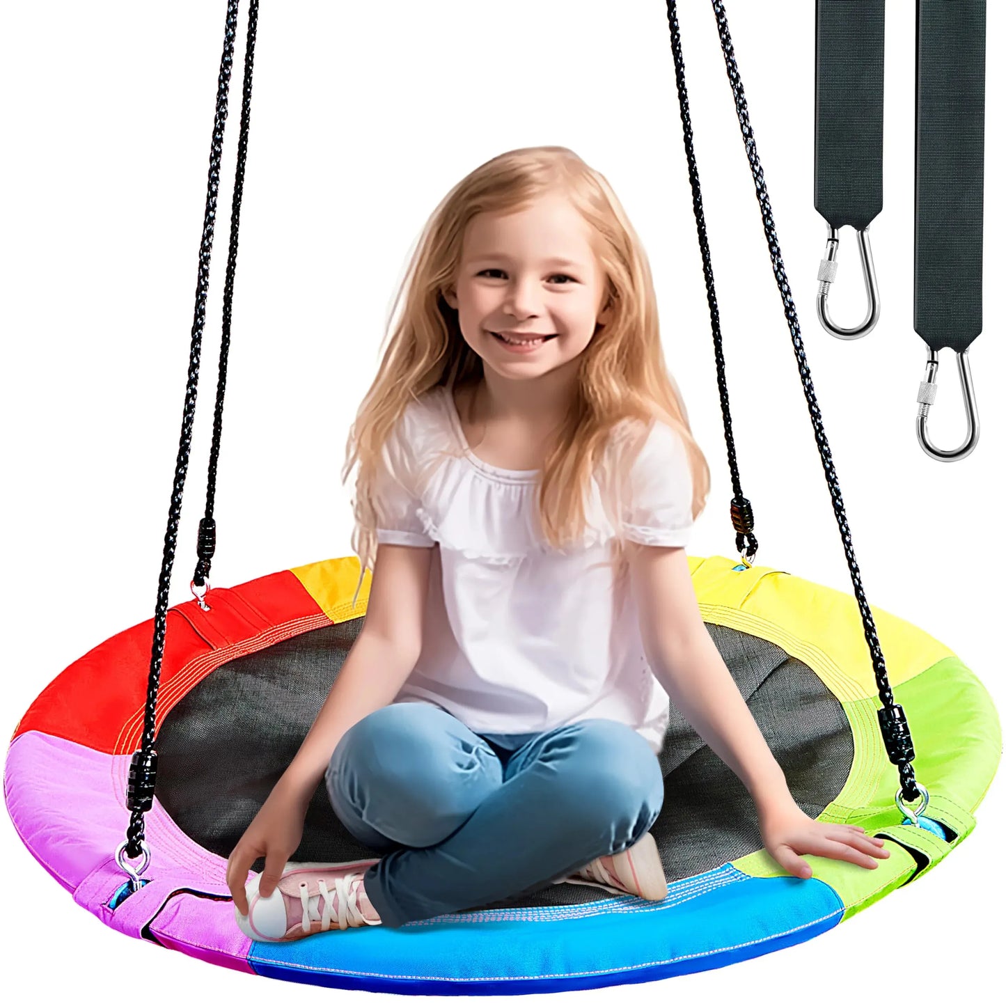 Syncfun 40" Saucer Tree Swing for Kids, 900D Waterproof Oxford Fabric Platform Swing Seat with Adjustable Ropes for Kids Toddler Outdoor Indoor Swing Toys