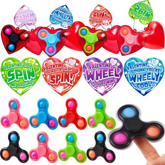 56 Pcs Valentines Cards for Kids (28 Fidget Spinner and 28 Cards),Valentine’s Card Classroom Exchange Prizes for Boys and Girls