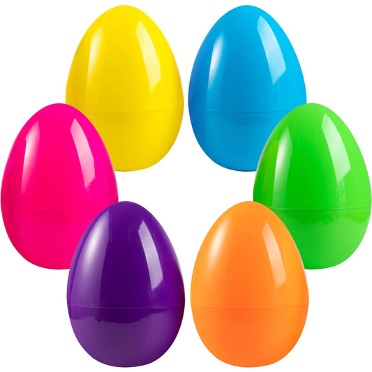 6-Pack 10-Inch Giant Plastic Bright Solid Easter Eggs Assorted Colors for Stuffed Treats, Easter Themed Party Favors