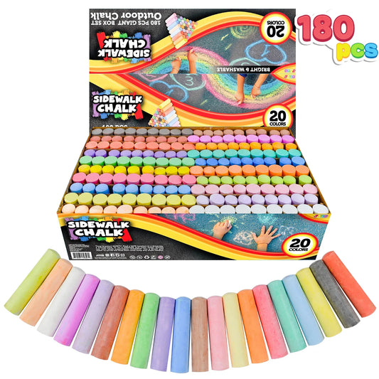 Syncfun 180PCS Washable Sidewalk Chalks, Outdoor Non-Toxic Jumbo Chalk Set for Art Play, 20 Colors