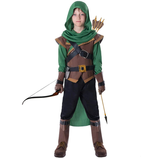 Syncfun Robin Hood Costume Set for Kids, Halloween Dress UP Party, Renaissance Costume Boy, Robin Hooded Cloak, Medieval Costume