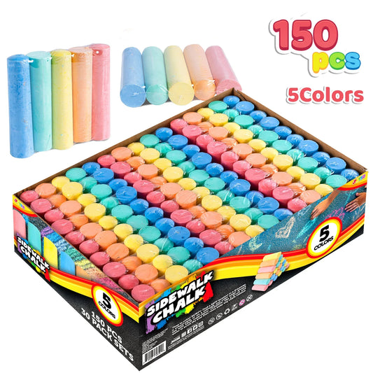 Syncfun 150PCS Washable Sidewalk Chalks,Giant Box Non-Toxic Jumbo Washable Chalk for Outdoor Art Play, Playground,5 Colors