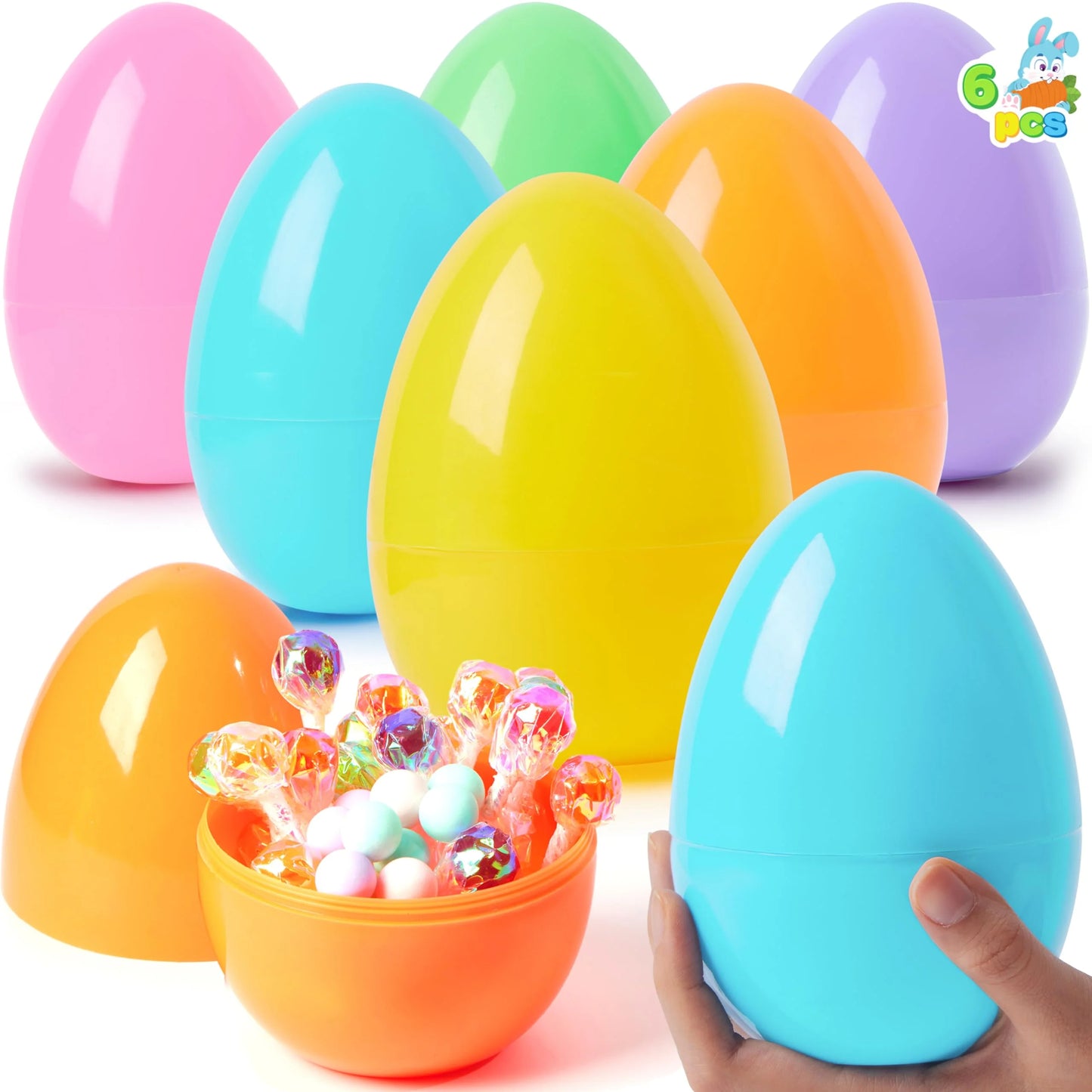 6 Pack Giant Pastel Easter Eggs, 6 Inch Plastic Eggs, Fillabl