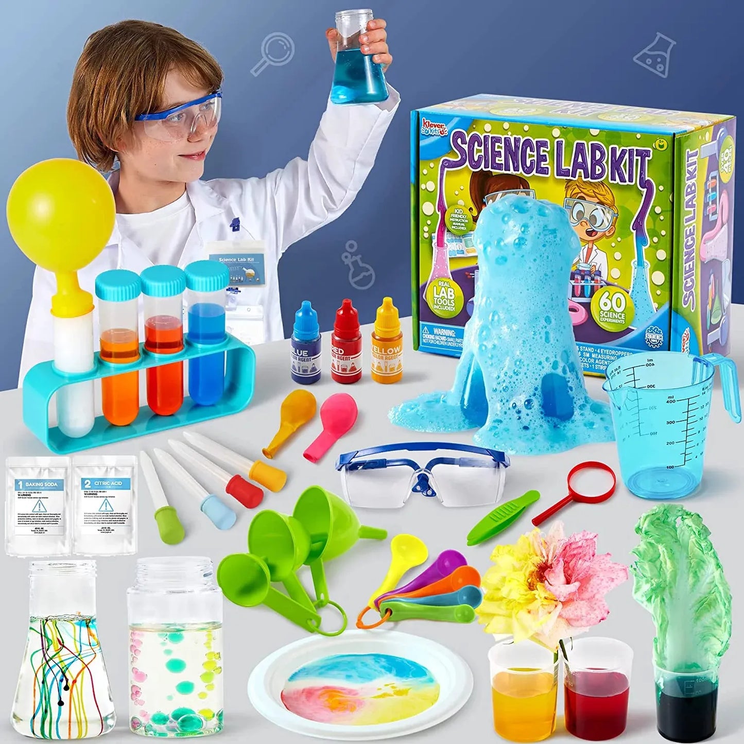 Syncfun 60 Science Kits For Kids Age 8-12 5-7, Experiment Kits With Lab Coat Scientist Costume , birthday Gift For Kids