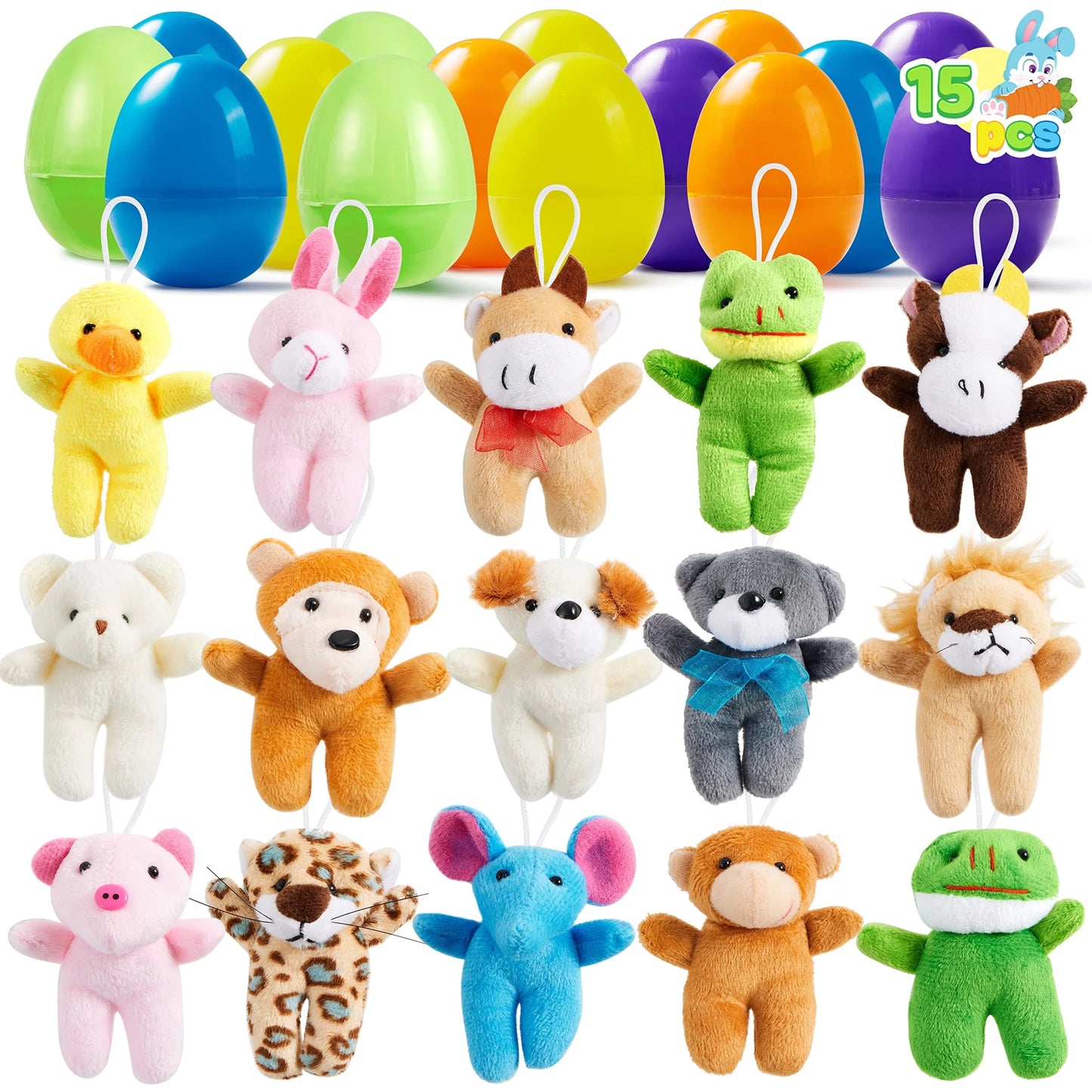 15 children pre charge Easter eggs with plush animals, fill Easter baskets with mini animal keychains,