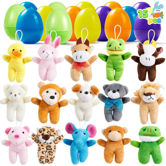 15 children pre charge Easter eggs with plush animals, fill Easter baskets with mini animal keychains,