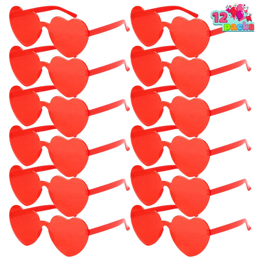 12 Pack Valentine's Day Heart Shape Glasses, Rimless Sunglasses, Classroom Exchange Gift for Kids, Stylish and Safe Eyewear in Red