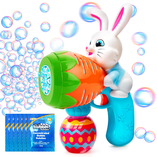 Bubble Gun Light Up Bunny Easter Toys for Kids Ages 3-8, Rabbit Bubble Machine with 6 Bubble Refill Solution for Outdoor Play, Party, Easter Basket Stuffers