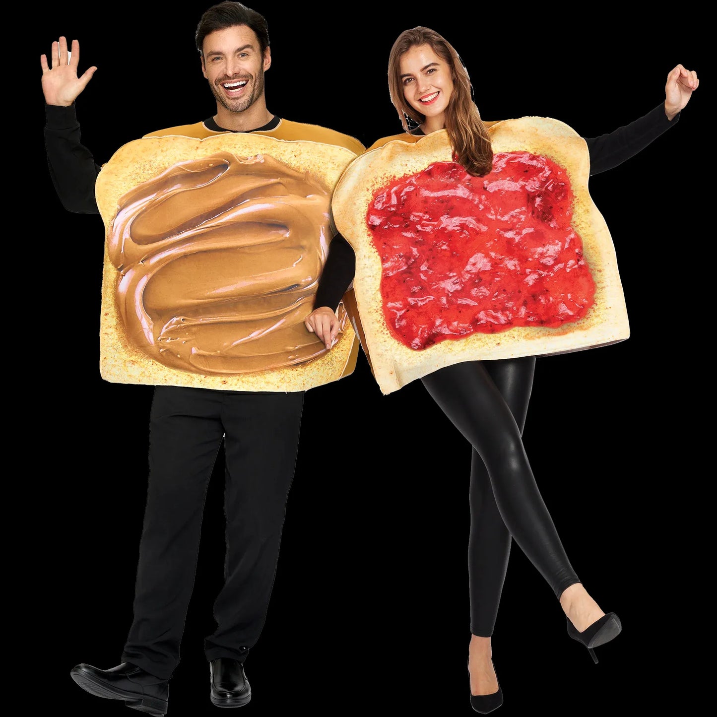 Adult Couple Costume Set w/one Peanut Butter and One Jelly Plush for Halloween Dress Up Party