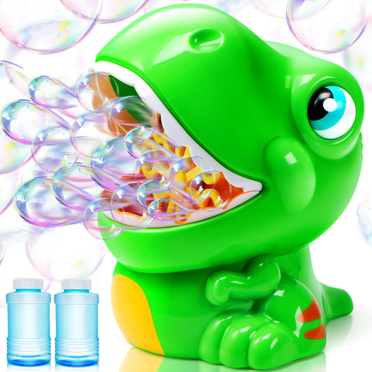 SYNCFUN Dinosaur Bubble Machine, Automatic Bubble Blower with Solutions for Kids Summer Outdoor Indoor Toy, Dinosaur Party Favor, Birthday Gift