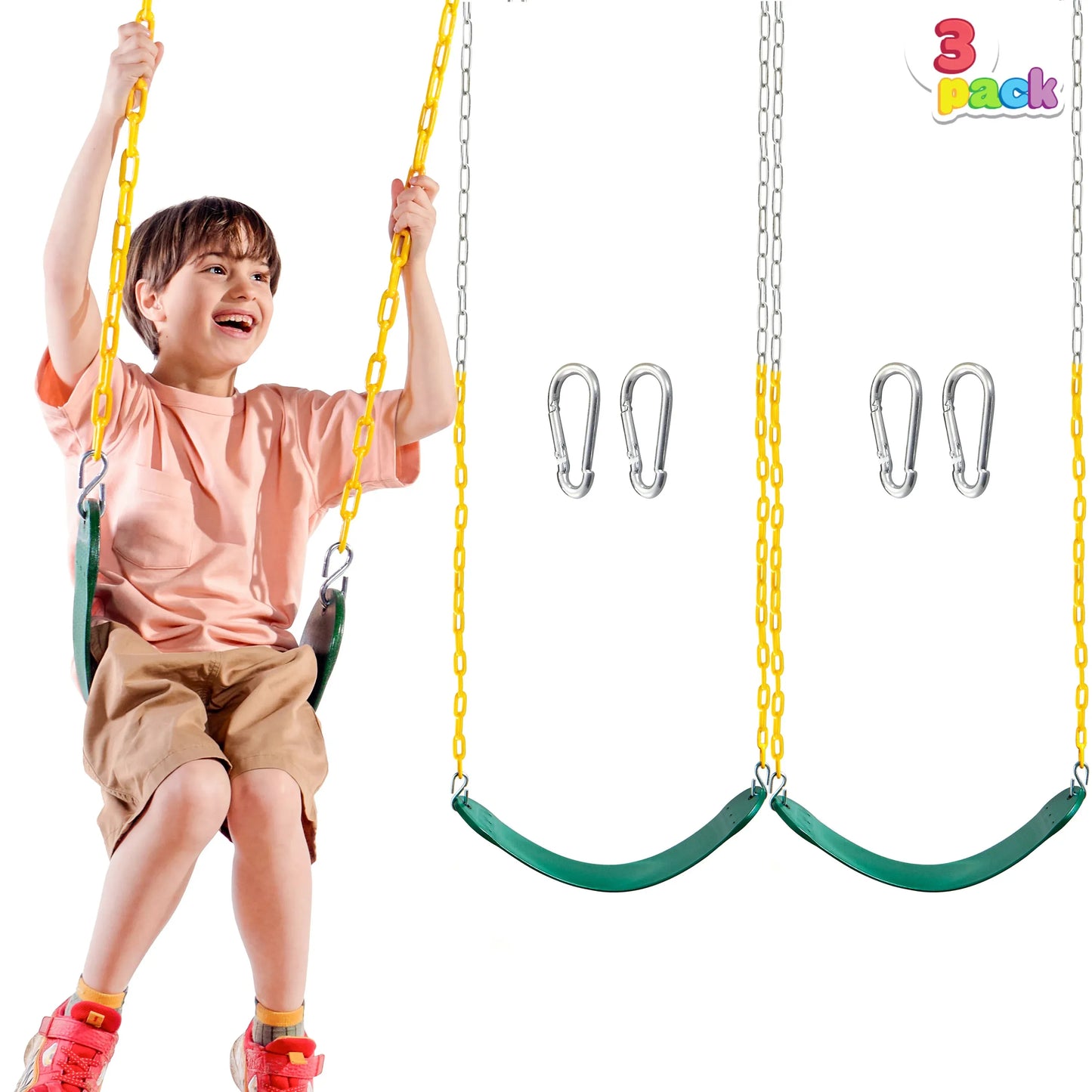 Syncfun 3 Pack Kids Swing Sets, Heavy Duty Swingset Outdoor For Kids, Swing Set Accessories Replacement For Playground, Trees, Backyard