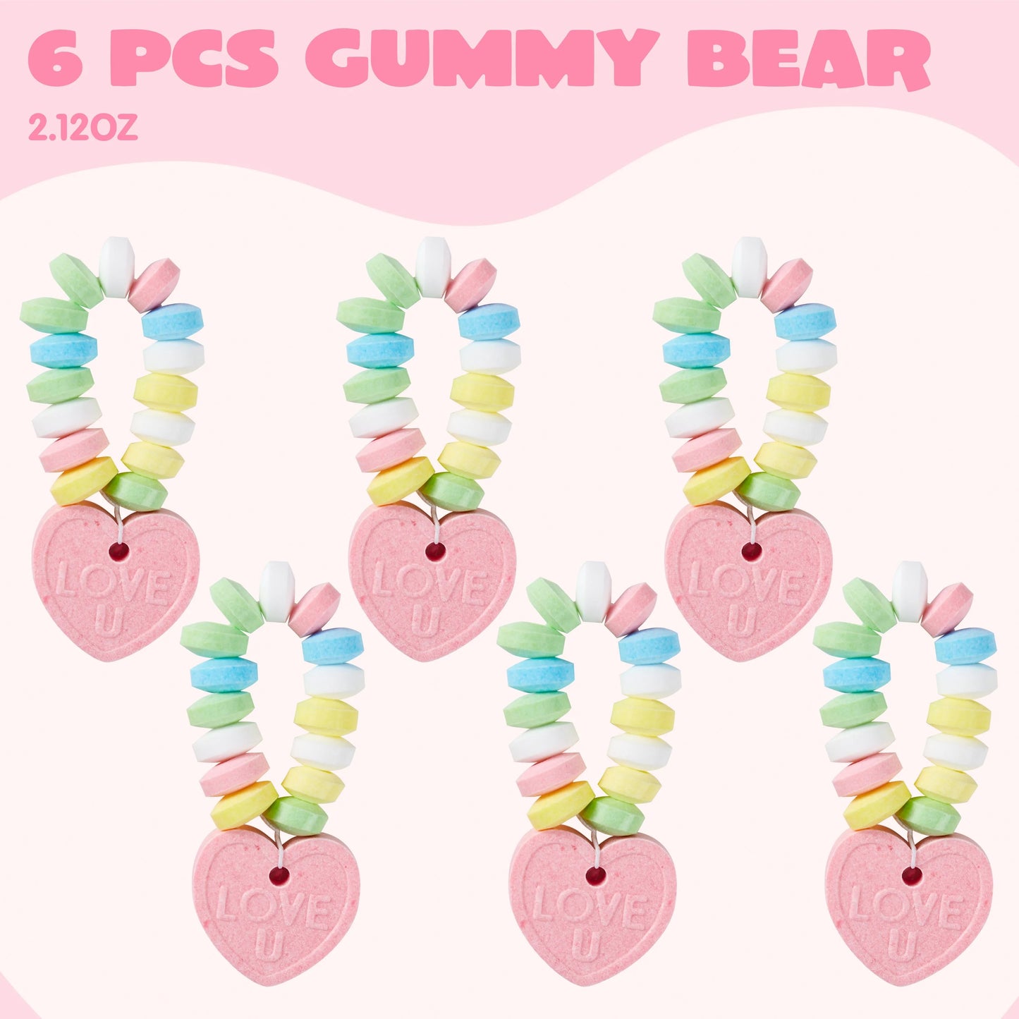 6 Pcs Valentine's Day Candy Bracelets 2.12OZ, Individually Wrapped, Sweet Exchange Gift for Kids, for Kids Birthday