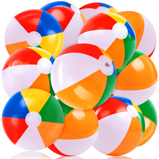 JOYFY 12 Pcs Inflatable Beach Balls,16" Large Rainbow Beach Balls Bulk for Pool Parties,Summer Beach Pool Party Toys for Kids and Adults