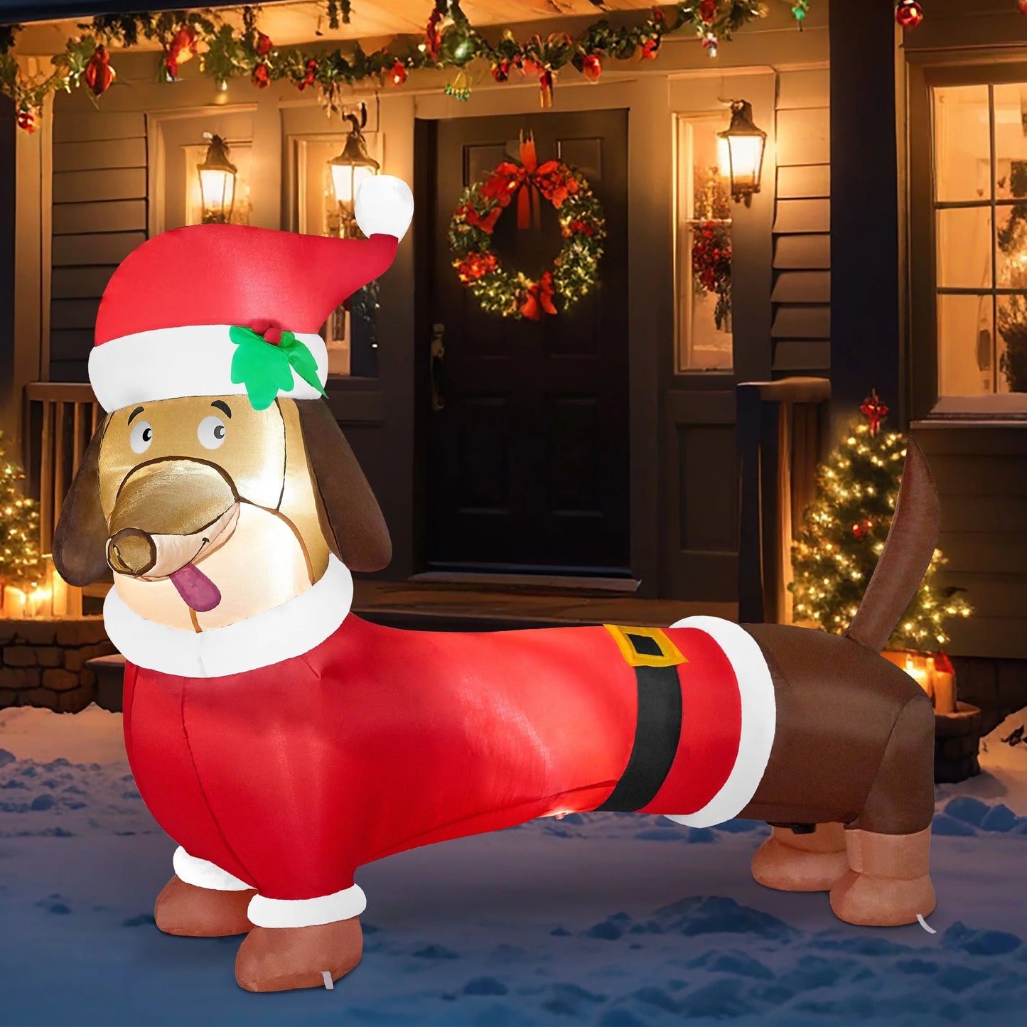 Joyfy 5 FT Christmas Inflatables Dachshund Dog Outdoor Decorations,Wiener Dog Christmas Blow Ups Yard Christmas with Built-in LEDs for Holiday Party Garden Lawn Decor