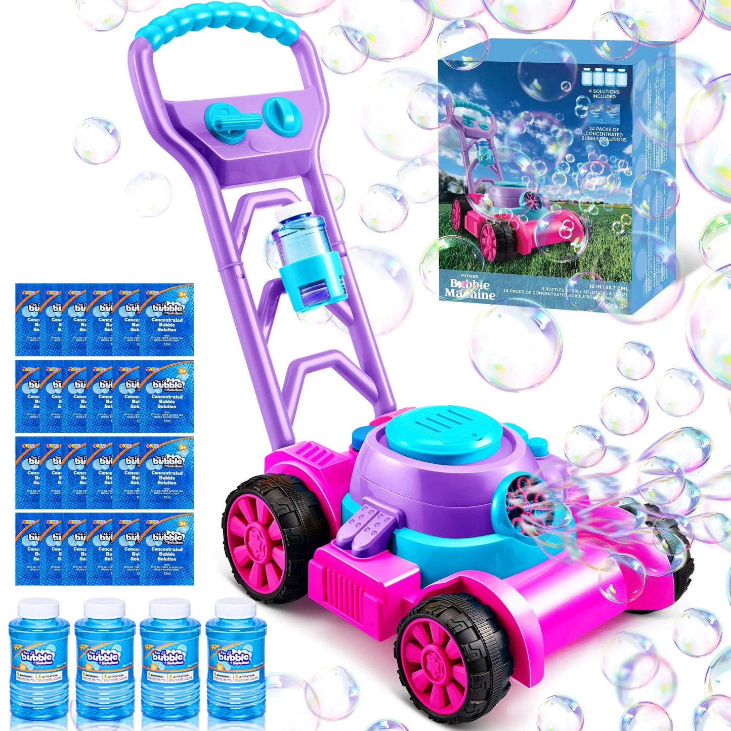 Syncfun Bubble Lawn Mower, Bubble Machine Summer Outdoor Toys for Toddlers 1-3, Pink Bubble Blower for Kids 2 4 6 Birthday Gifts