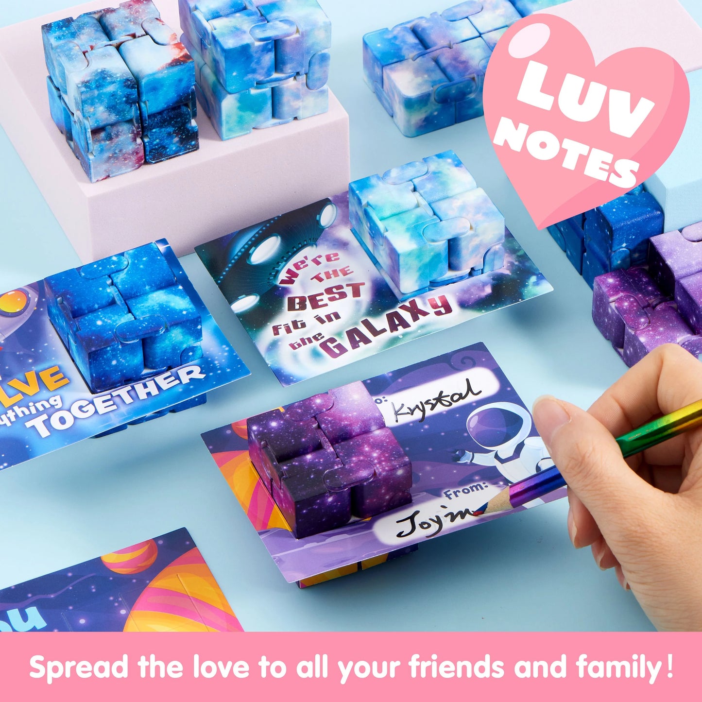28 Packs Valentine’s Day Gift Cards with Infinity Magic Toys, Cosmic Hand-Held Flip, Stress Relief Fidget Toys for Kids Valentine's Party Favors, Classroom Exchange and Goodie Bag Stuffers