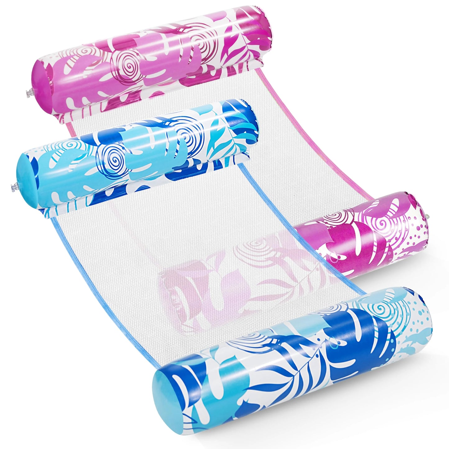 2 Packs Inflatable Pool Float Hammock, 4 in 1 Pool Floaties for Adults, Swimming Pool Accessories (Saddle, Lounge Chair, Hammock, Drifter) for Pool, Beach, Outdoor