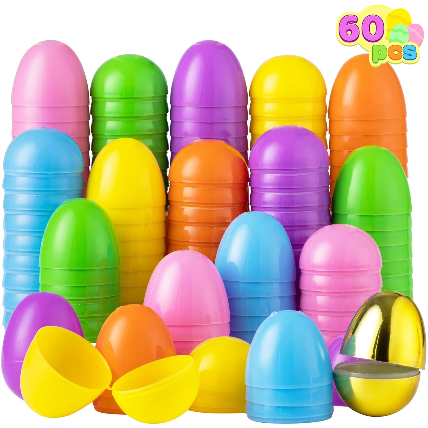60 Pieces 2.3" Easter Eggs include 1 Golden Egg for Filling Specific Treats, Easter Theme Party Favor, Easter Eggs Hunt, Basket Stuffers Filler, Classroom Prize Supplies