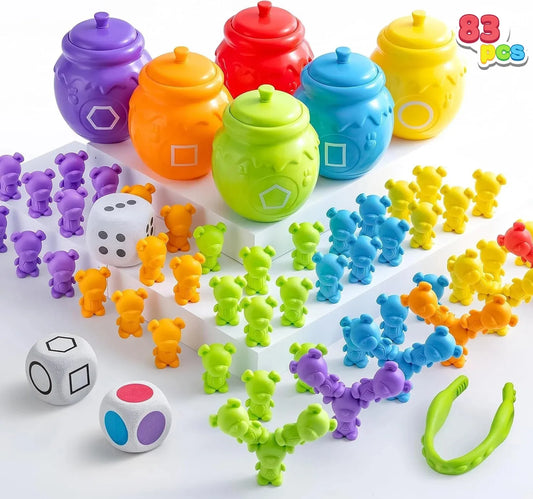 Syncfun Counting Bear Toys, Linking Blocks Toys with Color Sorting Cups, STEM Educational Toys for Toddler, Ages 3+