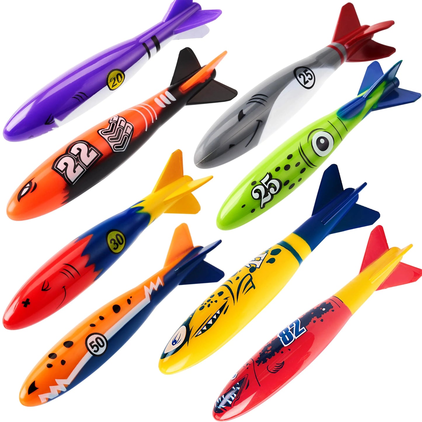 Syncfun 8 Packs Pool Toys, Shark Underwater Diving Toys, Colorful Swimming Toys Sinking Throwing for Kids Gifts Summer Swim Dive Training Water Fun Pool Games(Sharks)