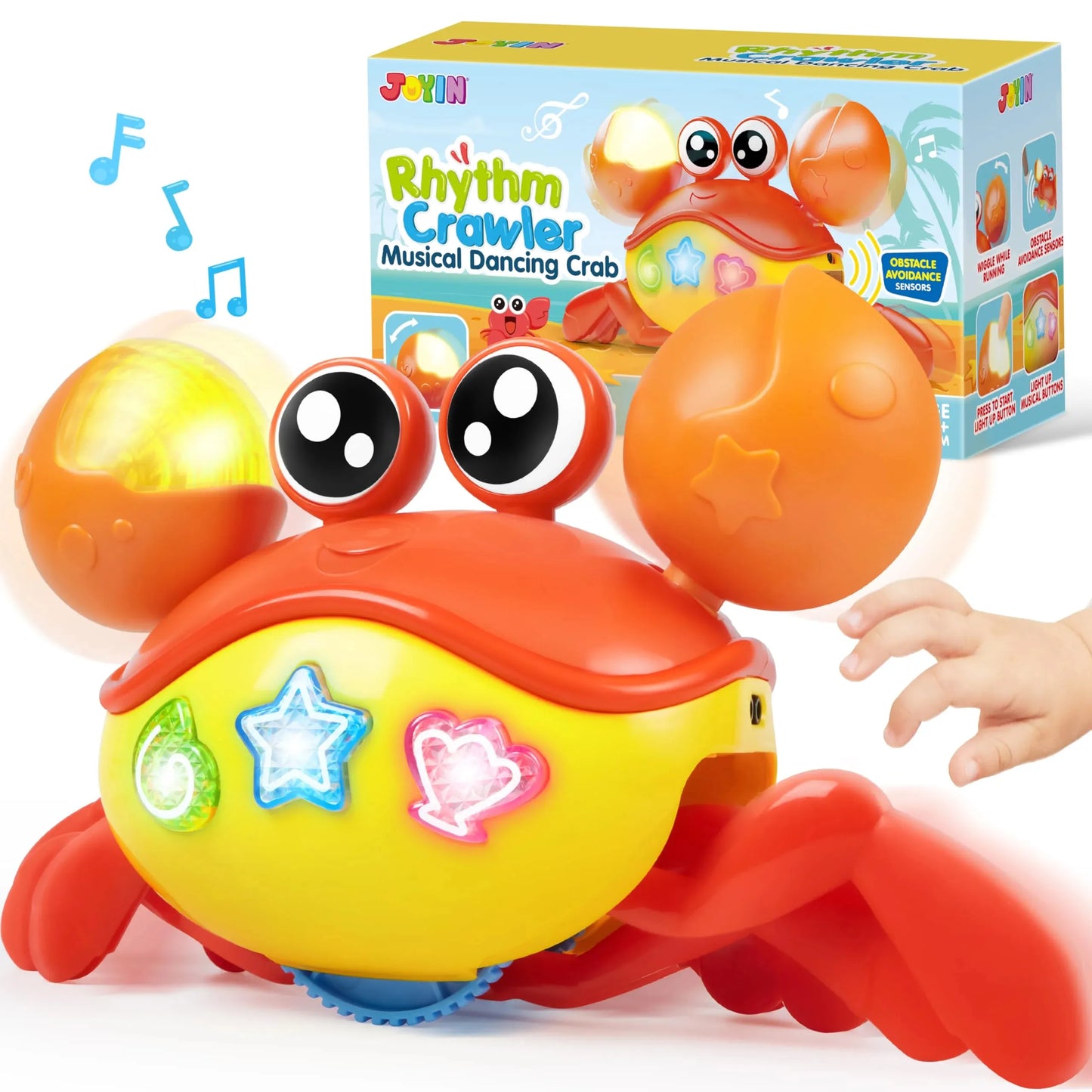 Syncfun Crawling Crab Baby Toy - Tummy Time Toy for Boys Girls, Interactive Big Crab Toy with Lights Buttons, Dancing Crab Auto-Avoiding Obstacles, Gift for Toddlers