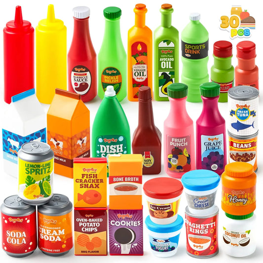 30Pcs Play Food Grocery Cans, Pretend Play Kitchen Accessories, Kids Gifts & Indoor Toys