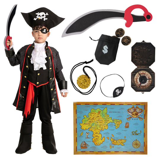 Syncfun Pirate Costume for Kids, Boy Captain Pirate Costume for Halloween Pirate Themed Party Cosplay Dress Up