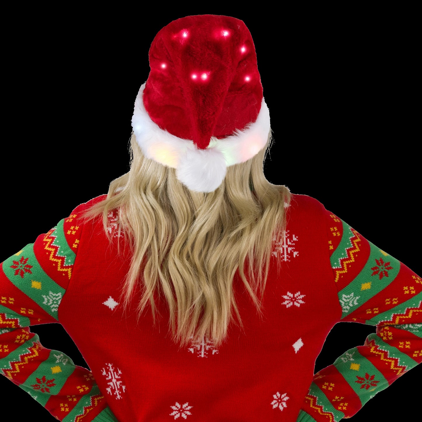 Joyfy Light Up Santa Hats Adult Christmas Hat Elf Xmas Party Hat Red Plush Hat for Adult Women Men