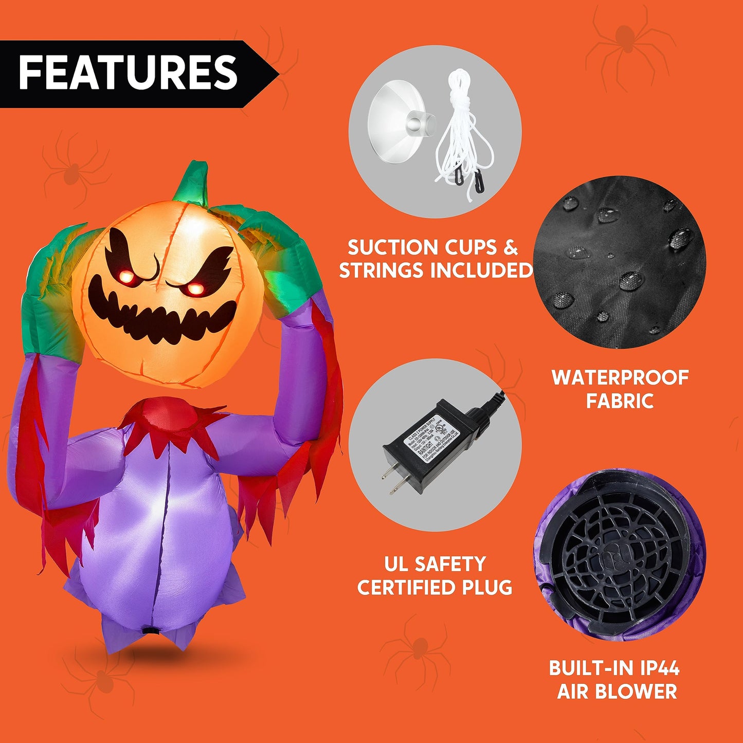 SYNCFUN 4.5 FT Halloween Inflatable Pumpkin Ghost Broke Out from Window with Built-in LED and Red Eyes Blow Up Inflatable for Window Decoration Yard Garden Lawn Decor