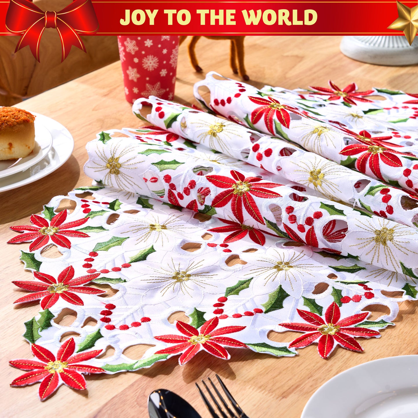 SYNCFUN Holly Leaf Embroidered Table Runner
